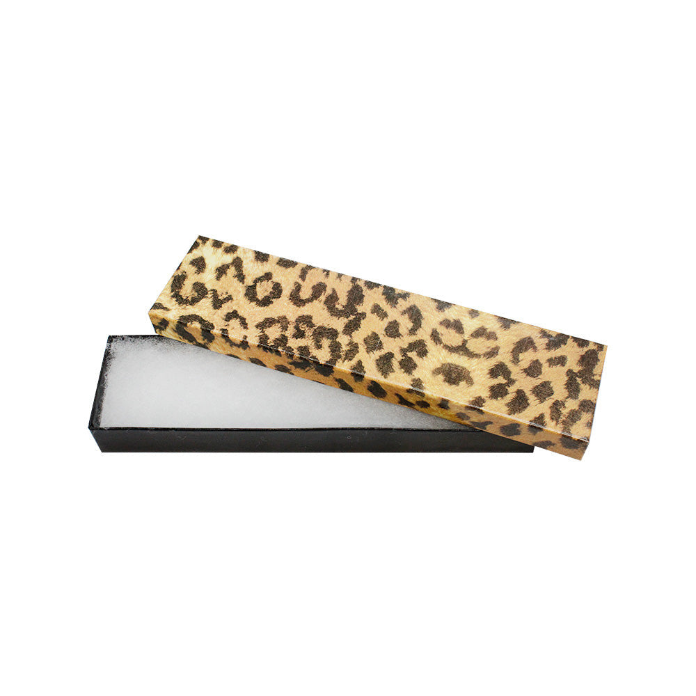 100 PC 8" x 2" Gift Boxes Jewelry Leopard Print Cotton Filled Batting Cardboard Box