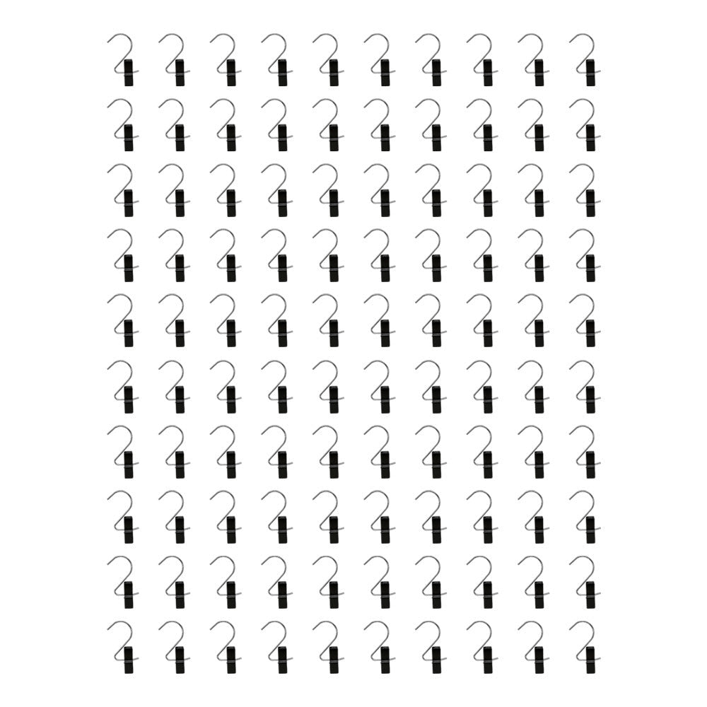 100 PCS Black Plastic LAUNDRY HOOK-CLIPS Clothes Pin Display Store Fixture