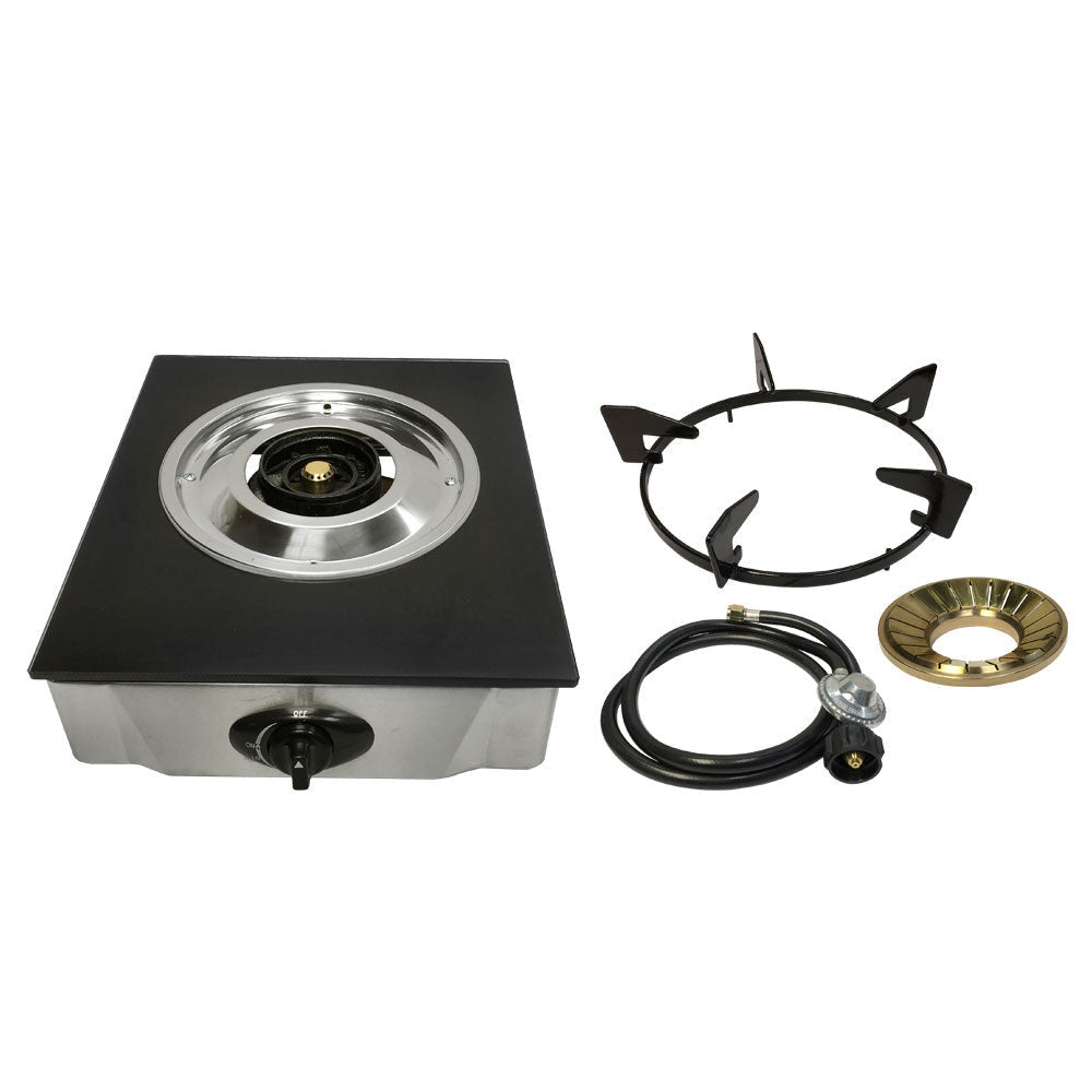 12" x 14" Single Propane Gas Stove 1Burner Tempered Glass Cooktop Auto Ignition Stainless Steel Body