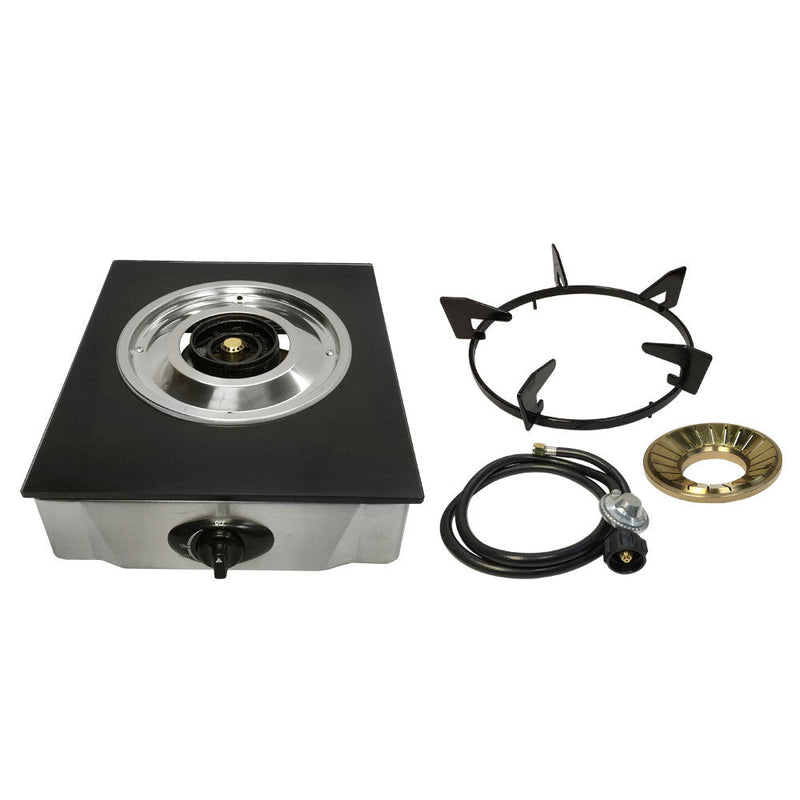 12" x 14" Single Propane Gas Stove 1Burner Tempered Glass Cooktop Auto Ignition Stainless Steel Body