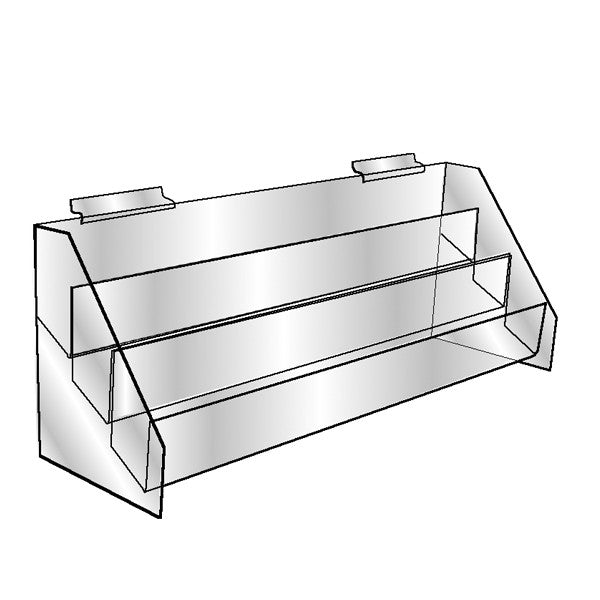 24-1/2'' x 6-1/2'' x 9'' Lucite Clear Acrylic Slatwall Three Tier Bin Store Retail Fixture