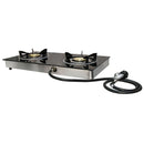 28" x 15" Propane Double Stove 2 Gas Burner Tempered Glass Cooktop Auto Ignition Stainless Steel Body