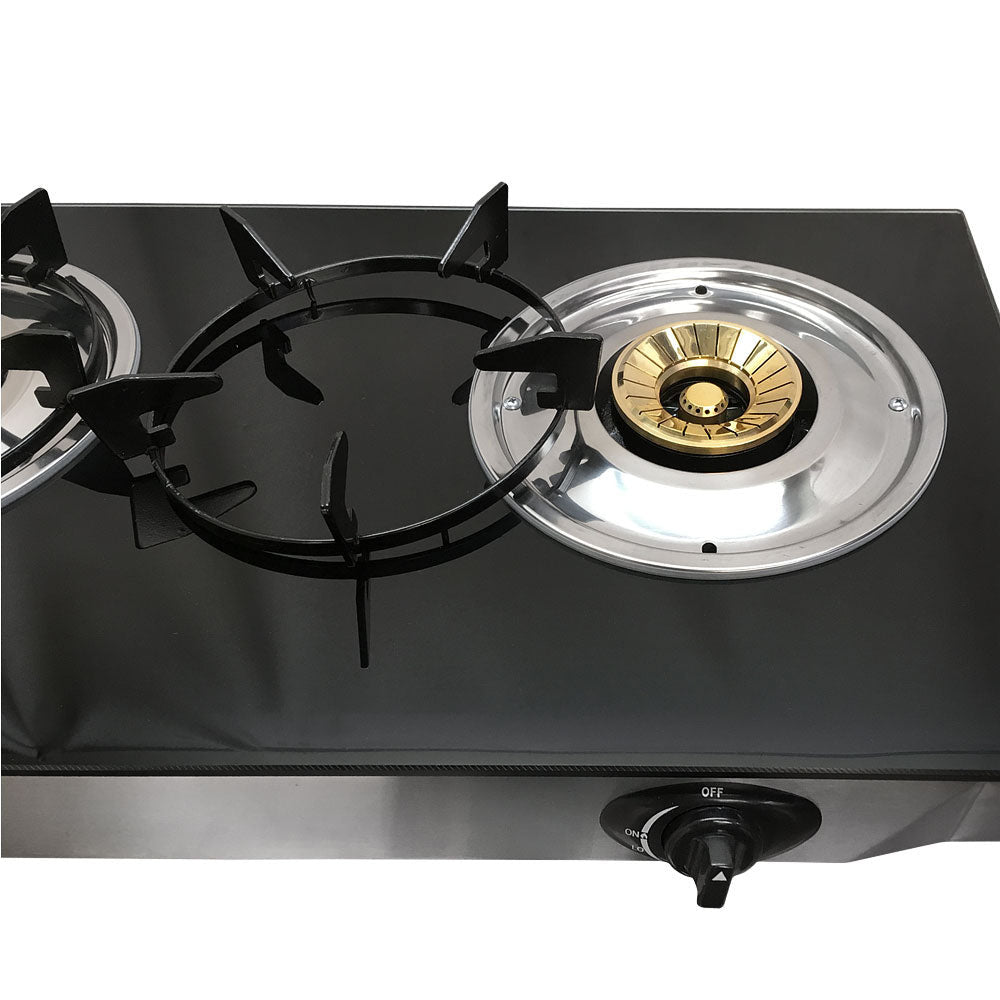 28" x 15" Propane Double Stove 2 Gas Burner Tempered Glass Cooktop Auto Ignition Stainless Steel Body