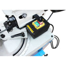 Electric metal band saw with vertical cutting table and horizontal arm