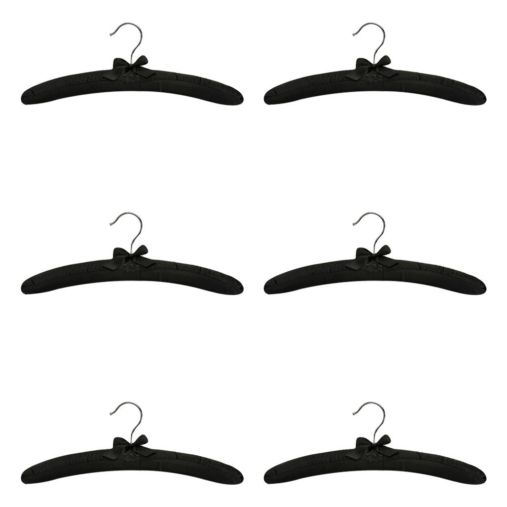 6 PCS 15" Black Satin Padded Hangers Dress Lingerie Bridal Cloth Hanging