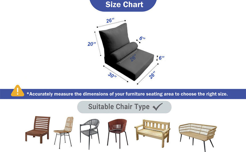 |COVER ONLY| Large Size 26x30x6 Contrast Trim Outdoor Deep Seat Backrest Cushion with Bolster, Water Repellent, Patio Cushion Slipcovers Replacement AD001