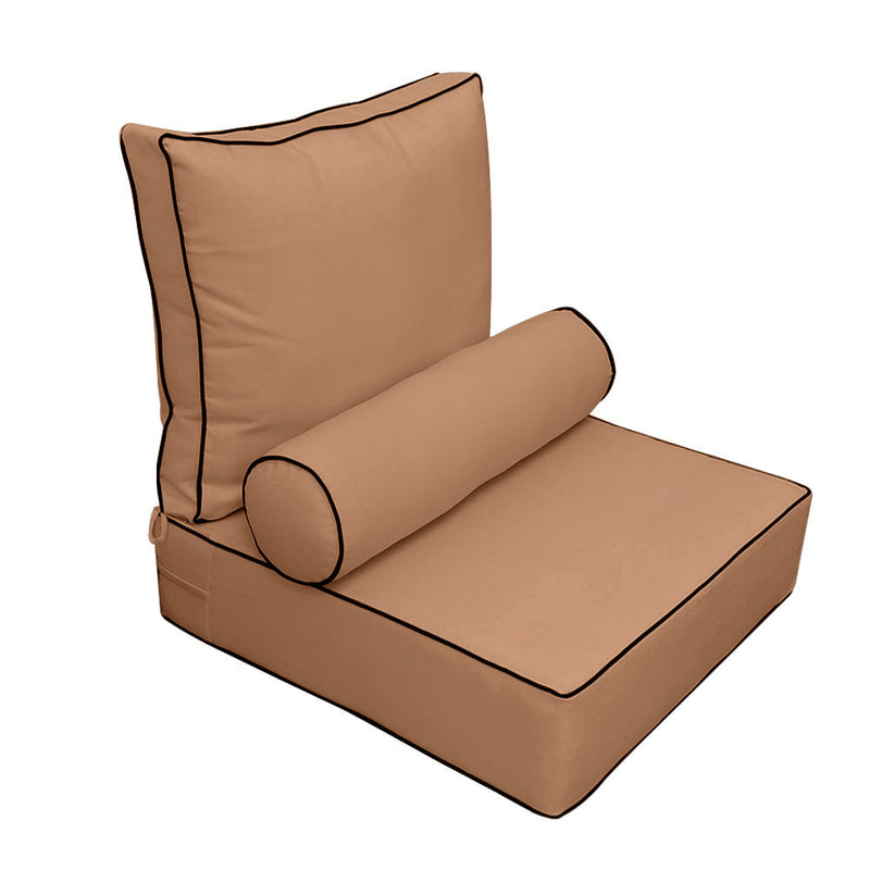 |COVER ONLY| Large Size 26x30x6 Contrast Trim Outdoor Deep Seat Backrest Cushion with Bolster, Water Repellent, Patio Cushion Slipcovers Replacement AD104