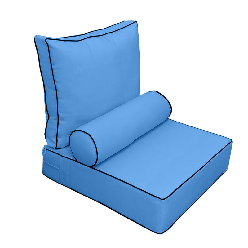 |COVER ONLY| Medium Size 24x26x6 Contrast Trim Outdoor Deep Seat Backrest Cushion with Bolster, Water Repellent, Patio Cushion Slipcovers Replacement AD0102