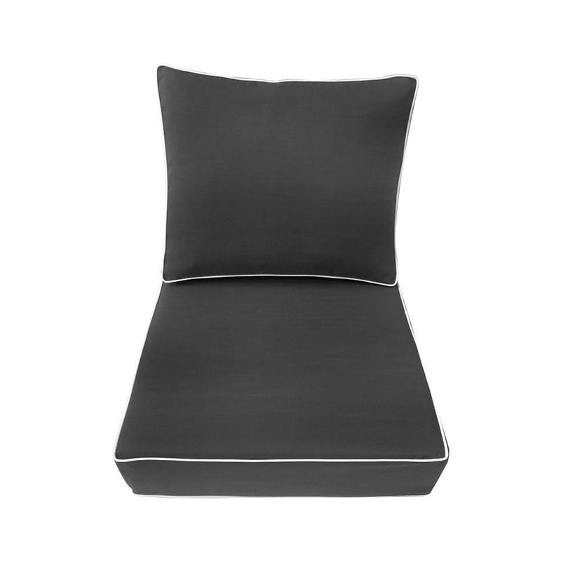 |COVER ONLY| Contrast Trim Outdoor Deep Seat Cushion 23x24x6, Water Repellent, Patio Furniture Patio Cushion Slipcovers Replacement Seat Cushion Covers AD003