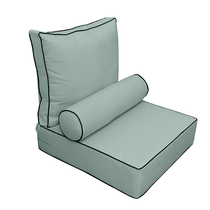 |COVER ONLY| Small Size 23x24x6 Contrast Trim Outdoor Deep Seat Backrest Cushion with Bolster, Water Repellent, Patio Cushion Slipcovers Replacement AD002