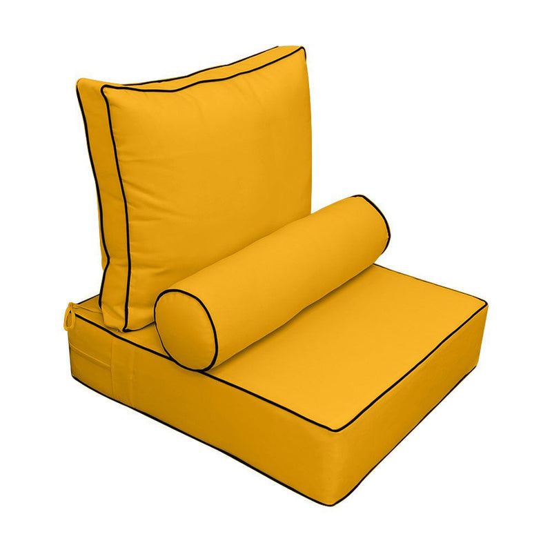 |COVER ONLY| Small Size 23x24x6 Contrast Trim Outdoor Deep Seat Backrest Cushion with Bolster, Water Repellent, Patio Cushion Slipcovers Replacement AD108