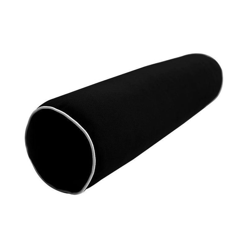 |COVER ONLY| Contrast Trim Small Size 23x6 Outdoor Bolster Pillow Water Repellent Decorative Bolster Pillow for Porch Swing Couch Sofa Cushion Patio Furniture AD109
