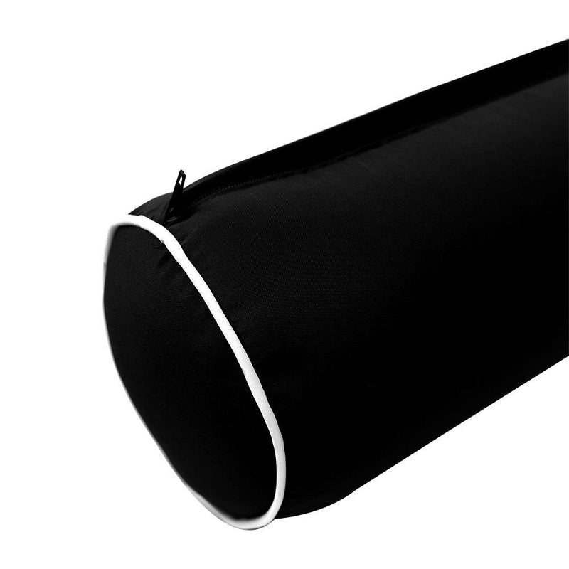 |COVER ONLY| Contrast Trim Small Size 23x6 Outdoor Bolster Pillow Water Repellent Decorative Bolster Pillow for Porch Swing Couch Sofa Cushion Patio Furniture AD109