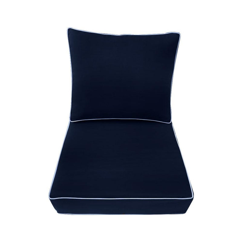 Contrast Trim Large Size 26"x30"x6" Outdoor Deep Seat Cushion, Water Repellent, Patio Deep Seat Backrest Cushion Insert & Cover Set AD101