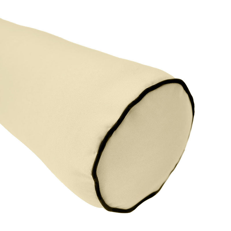 |COVER ONLY| Contrast Trim Large Size 26x6 Outdoor Bolster Pillow Water Repellent Decorative Bolster Pillow for Porch Swing Couch Sofa Cushion Patio Furniture AD103