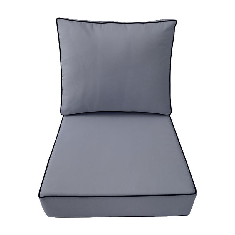 Contrast Trim Medium Size 24"x26"x6" Outdoor Deep Seat Cushion, Water Repellent, Patio Deep Seat Backrest Cushion Insert & Cover Set AD001