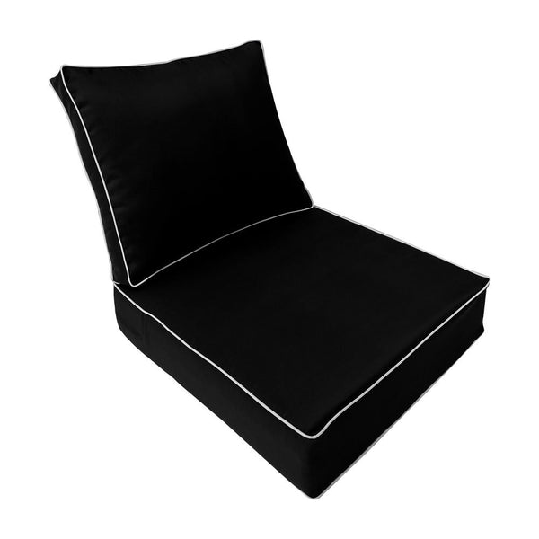 Contrast Trim Medium Size 24"x26"x6" Outdoor Deep Seat Cushion, Water Repellent, Patio Deep Seat Backrest Cushion Insert & Cover Set AD109