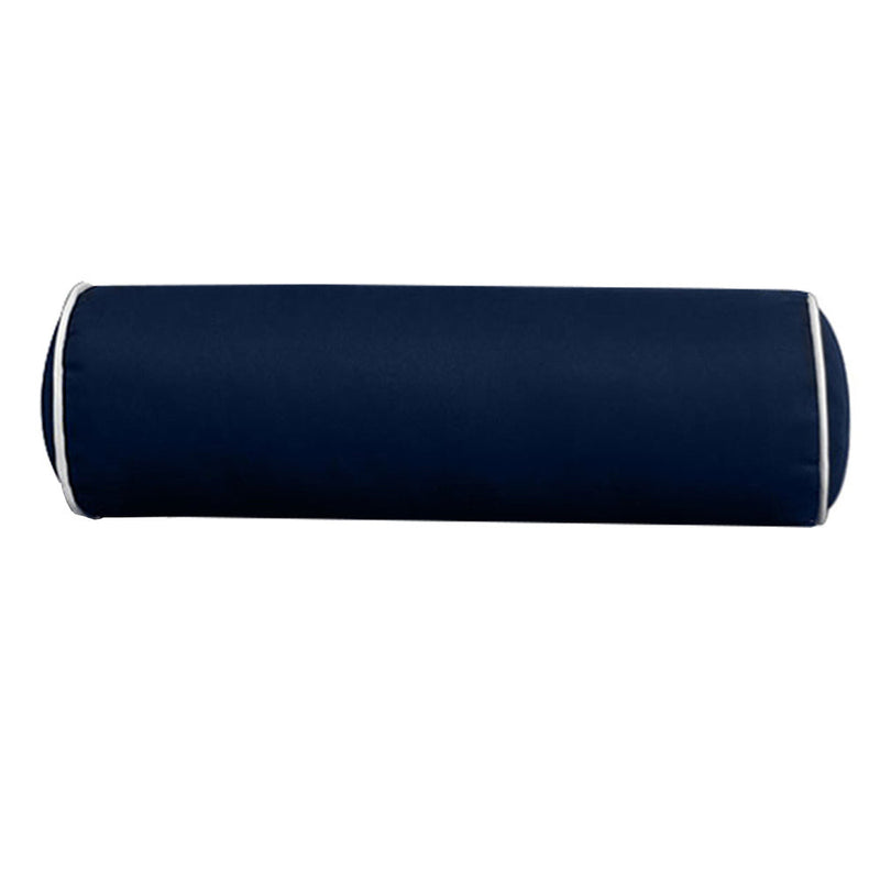 |COVER ONLY| Contrast Trim Medium Size 24x6 Outdoor Bolster Pillow Water Repellent Decorative Bolster Pillow for Porch Swing Couch Sofa Cushion Patio Furniture AD101