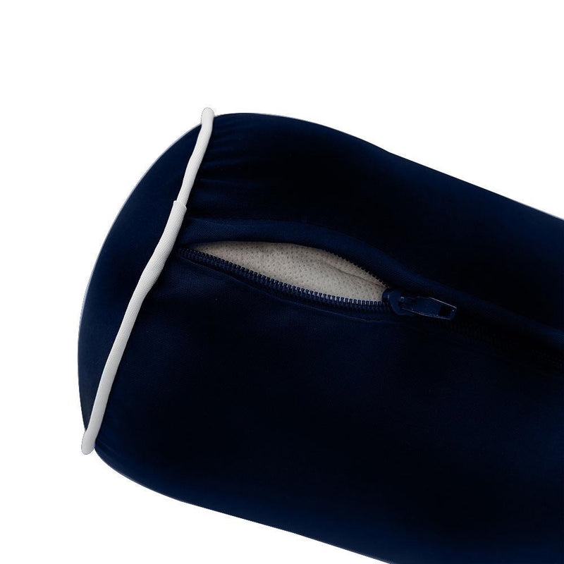 |COVER ONLY| Contrast Trim Medium Size 24x6 Outdoor Bolster Pillow Water Repellent Decorative Bolster Pillow for Porch Swing Couch Sofa Cushion Patio Furniture AD101