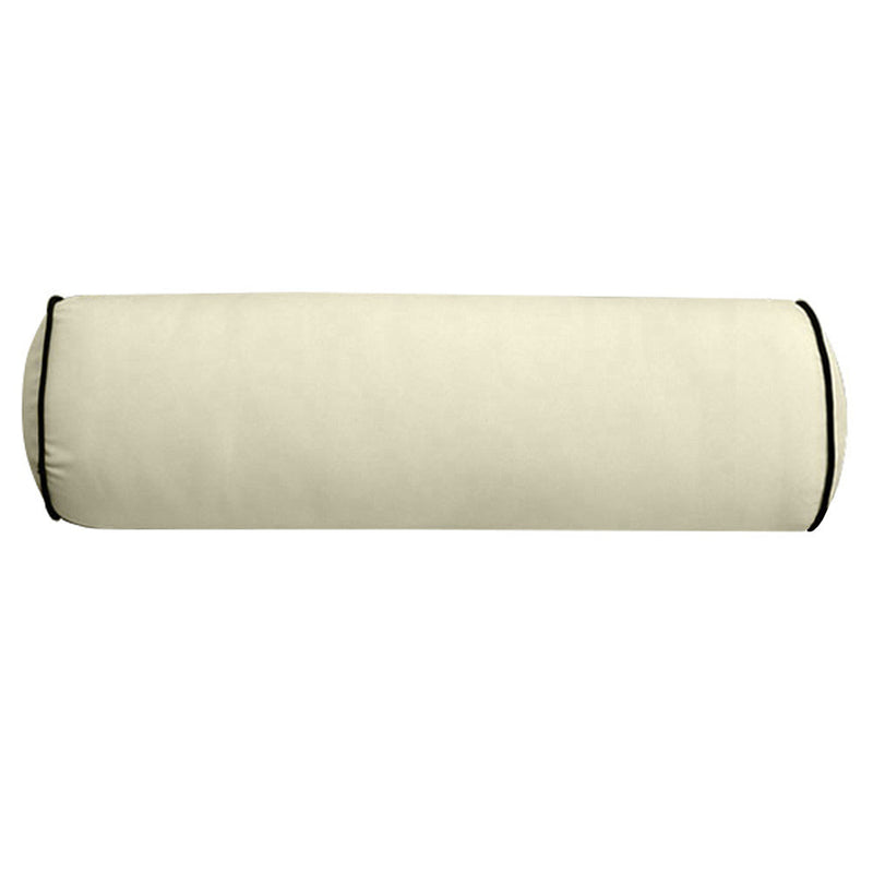 |COVER ONLY| Contrast Trim Small Size 23x6 Outdoor Bolster Pillow Water Repellent Decorative Bolster Pillow for Porch Swing Couch Sofa Cushion Patio Furniture AD005
