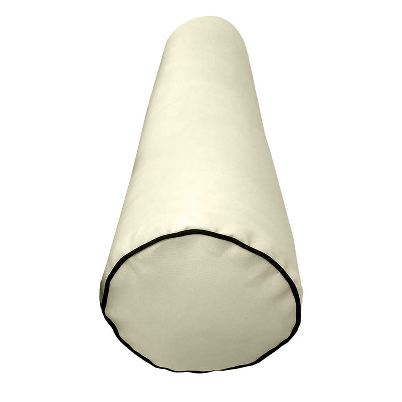 |COVER ONLY| Contrast Trim Small Size 23x6 Outdoor Bolster Pillow Water Repellent Decorative Bolster Pillow for Porch Swing Couch Sofa Cushion Patio Furniture AD005