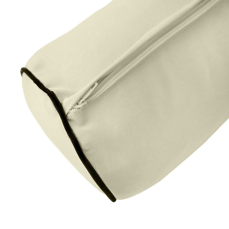 |COVER ONLY| Contrast Trim Small Size 23x6 Outdoor Bolster Pillow Water Repellent Decorative Bolster Pillow for Porch Swing Couch Sofa Cushion Patio Furniture AD005