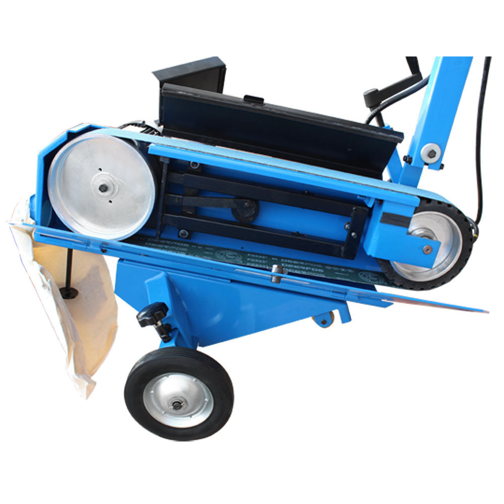Electric floor sanding machine on wheels.