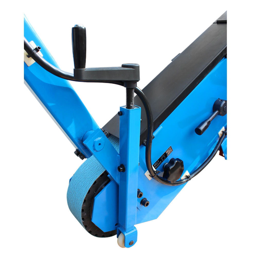 Heavy-duty floor sander with dust collection bag.