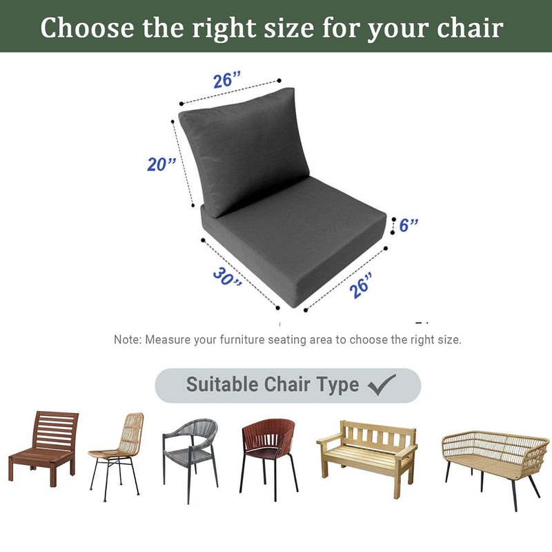 |COVER ONLY| Knife Edge Outdoor Deep Seat Cushion 26x30x6, Water Repellent, Patio Furniture Patio Cushion Slipcovers Replacement Seat Cushion Covers AD005