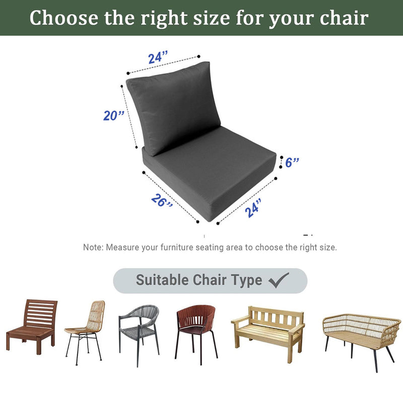 |COVER ONLY| Knife Edge Outdoor Deep Seat Cushion 24x26x6, Water Repellent, Patio Furniture Patio Cushion Slipcovers Replacement Seat Cushion Covers AD005