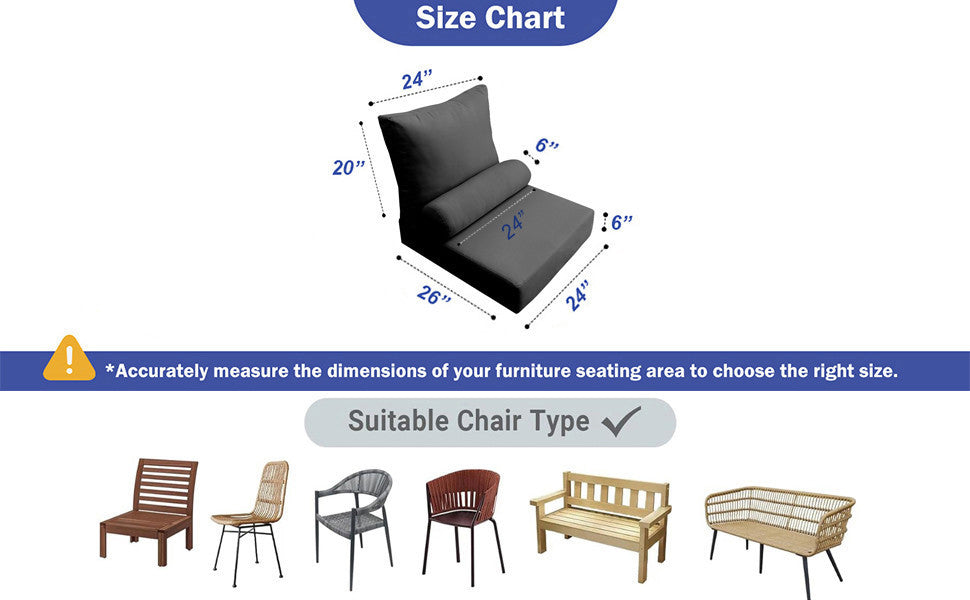 |COVER ONLY| Medium Size 24x26x6 Knife Edge Outdoor Deep Seat Backrest Cushion with Bolster, Water Repellent, Patio Cushion Slipcovers Replacement AD102