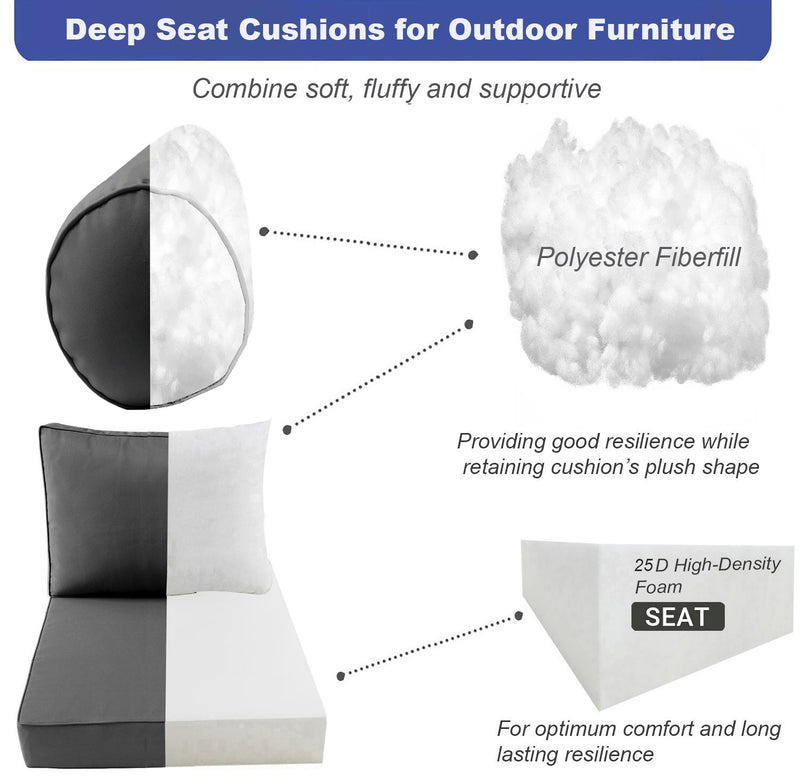 Small Size 23x24x6 Piped Trim Outdoor Deep Seat Backrest Cushion with Bolster, Water Repellent Patio Cushion Insert and Cover Set AD106