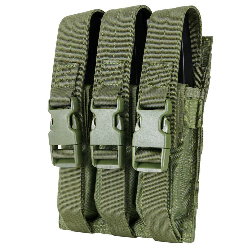 Condor MOLLE Triple Airsoft MP5 Magazine Mag Pouch .22 or 9mm Mag Ammo Flap PAL-OD GREEN