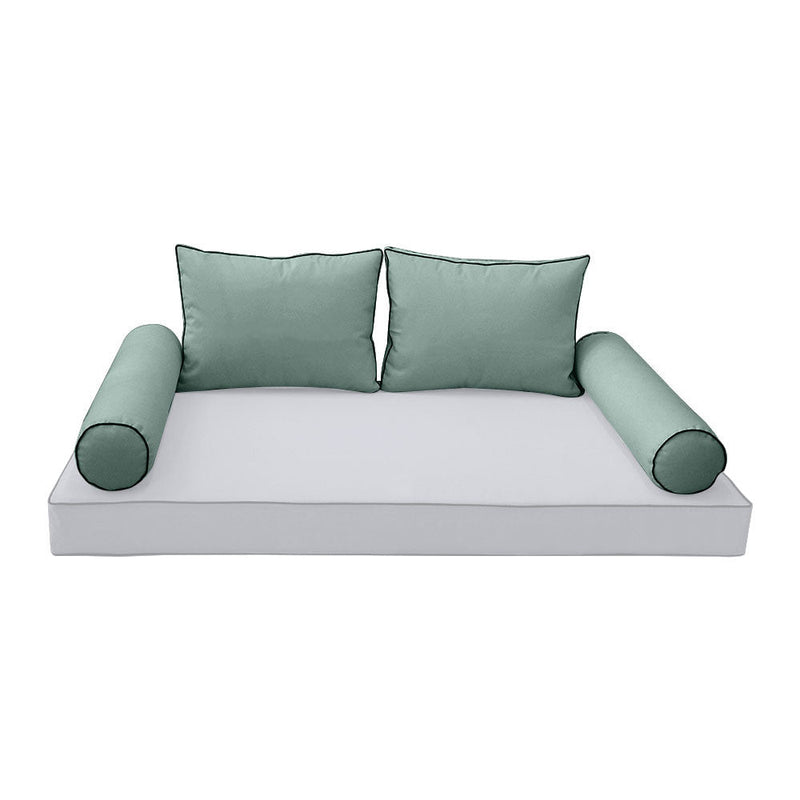 STYLE 1 Pillow & Bolster Cushion for Outdoor Indoor Daybed Porch Swing Bed Crib Size Contrast Trim AD002 | COVERS ONLY |