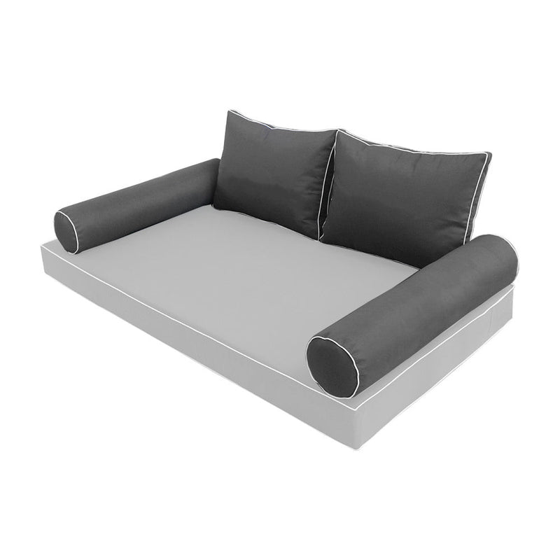 STYLE 1 Pillow & Bolster Cushion for Outdoor Indoor Daybed Porch Swing Bed Crib Size Contrast Trim AD003 | COVERS ONLY |