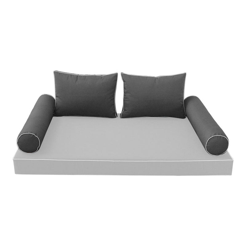 STYLE 1 Pillow & Bolster Cushion for Outdoor Indoor Daybed Porch Swing Bed Crib Size Contrast Trim AD003 | COVERS ONLY |