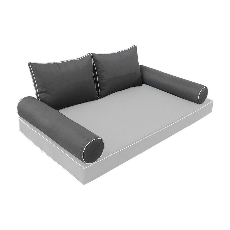STYLE 1 Pillow & Bolster Cushion for Outdoor Indoor Daybed Porch Swing Bed Crib Size Contrast Trim AD003 | COVERS ONLY |
