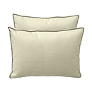 Five-piece pillow and bolster cushion set including seat cushion, two square back pillows, and two bolster pillows for indoor or outdoor seating.