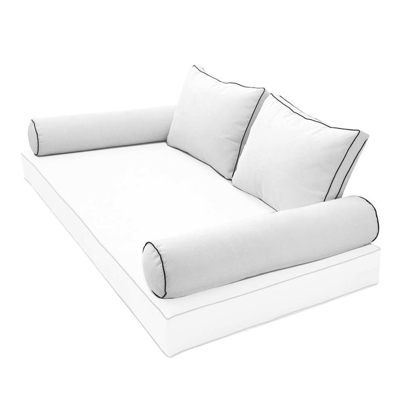 STYLE 1 Pillow & Bolster Cushion for Outdoor Indoor Daybed Porch Swing Bed Crib Size Contrast Trim AD106 | COVERS ONLY |