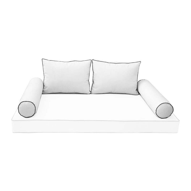 STYLE 1 Pillow & Bolster Cushion for Outdoor Indoor Daybed Porch Swing Bed Crib Size Contrast Trim AD106 | COVERS ONLY |