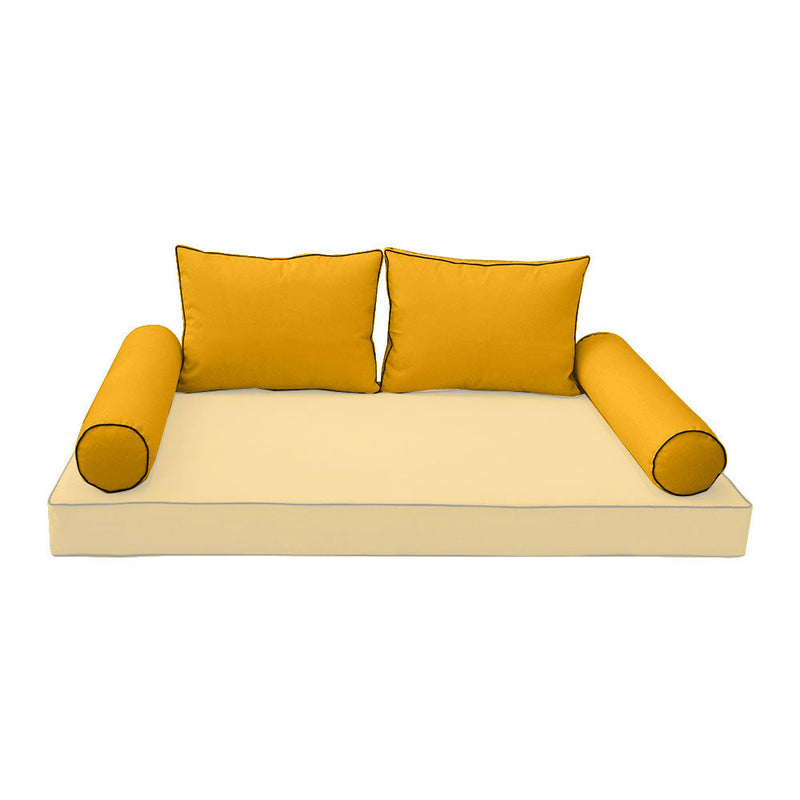 STYLE 1 Pillow & Bolster Cushion for Outdoor Indoor Daybed Porch Swing Bed Crib Size Contrast Trim AD108 | COVERS ONLY |