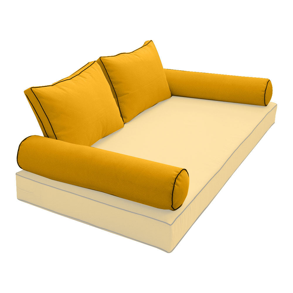Elegant cushion and bolster set featuring refined craftsmanship and knife-edge detailing, designed for versatile indoor and outdoor comfort.