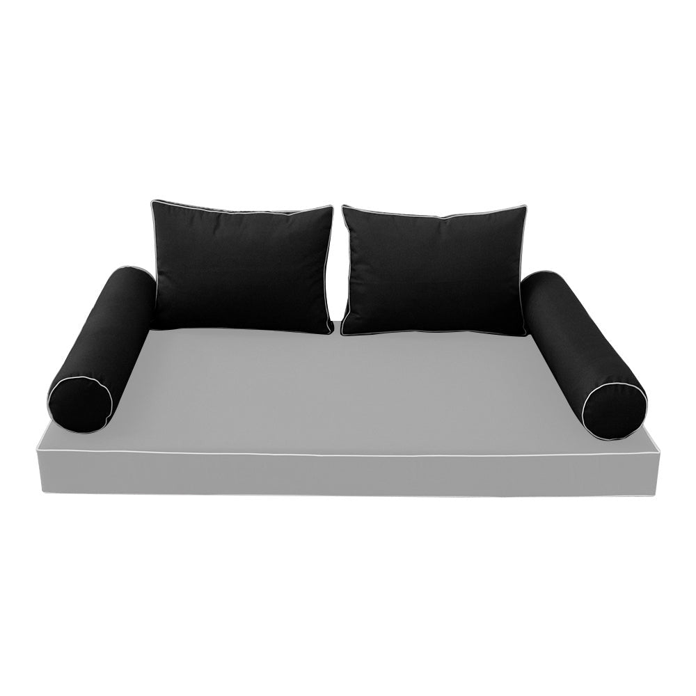 Modern outdoor daybed cushion set with two bolsters and two pillows, ideal for patio, porch, or indoor lounge spaces. — cover only