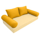 Elegant cushion and bolster set featuring refined craftsmanship and knife-edge detailing, designed for versatile indoor and outdoor comfort.