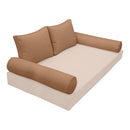 Elegant cushion and bolster set featuring refined craftsmanship and knife-edge detailing, designed for versatile indoor and outdoor comfort.
