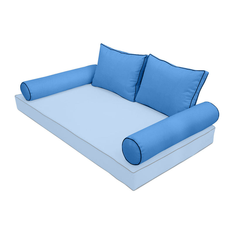 STYLE 1 Pillow & Bolster Cushion for Outdoor Indoor Daybed Porch Swing Bed Full Size Contrast Trim AD102 | COVERS ONLY |
