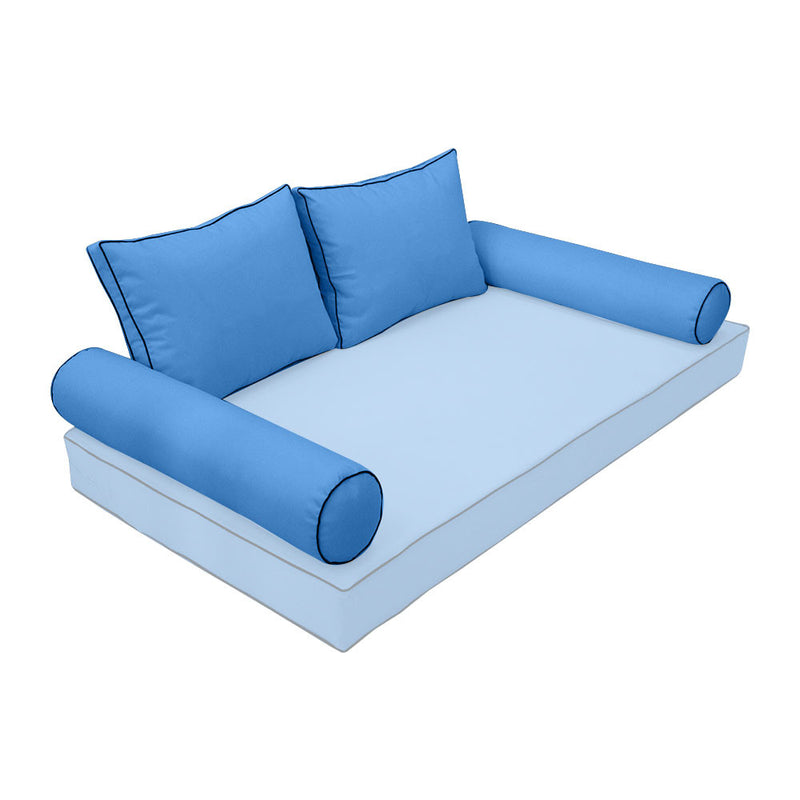 STYLE 1 Pillow & Bolster Cushion for Outdoor Indoor Daybed Porch Swing Bed Full Size Contrast Trim AD102 | COVERS ONLY |