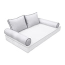 Elegant cushion and bolster set featuring refined craftsmanship and knife-edge detailing, designed for versatile indoor and outdoor comfort.