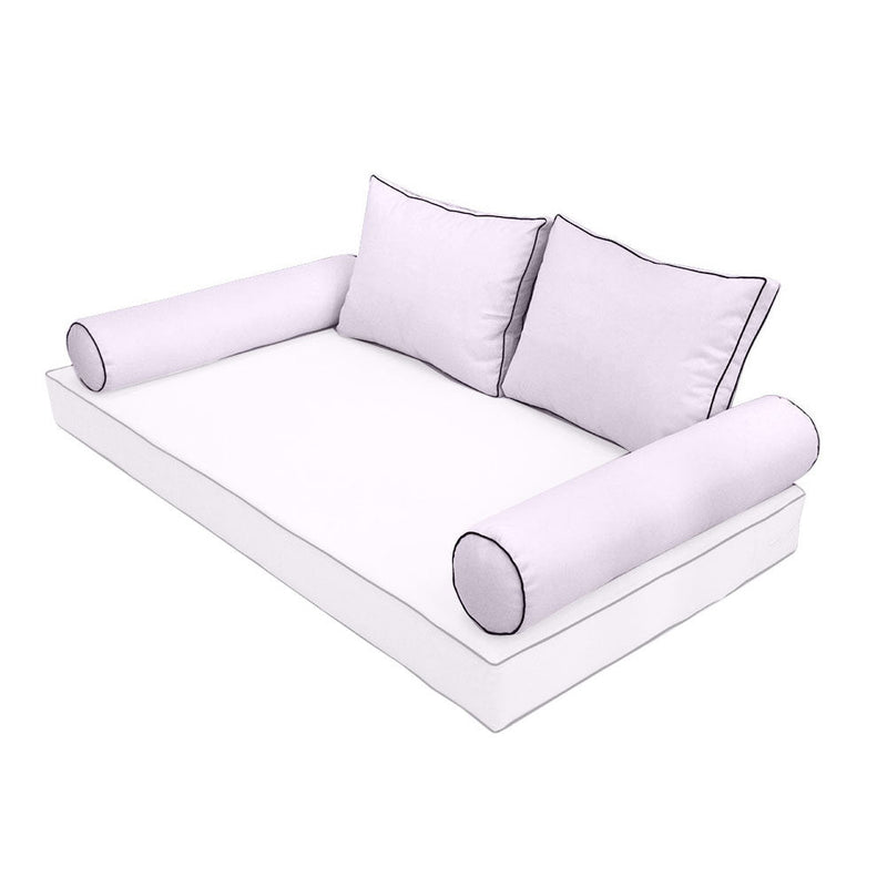STYLE 1 Pillow & Bolster Cushion for Outdoor Indoor Daybed Porch Swing Bed Full Size Contrast Trim AD107 | COVERS ONLY |