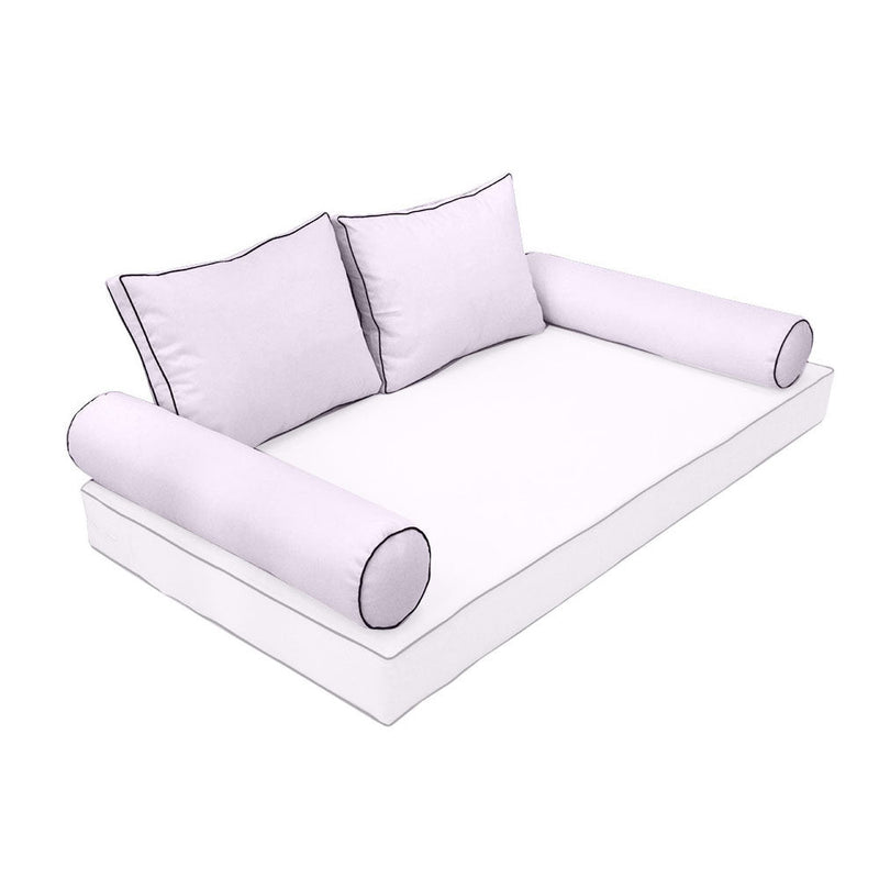 STYLE 1 Pillow & Bolster Cushion for Outdoor Indoor Daybed Porch Swing Bed Full Size Contrast Trim AD107 | COVERS ONLY |